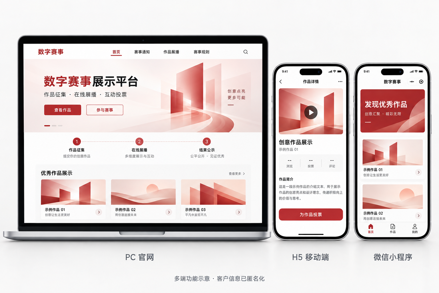 数字大赛多端功能示意，客户信息已匿名化